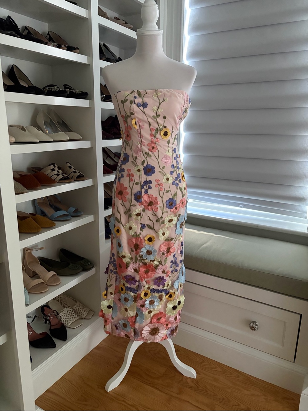 NWT Endless Rose Strapless Blush Pink Floral Embroidered Midi Dress Sz XS